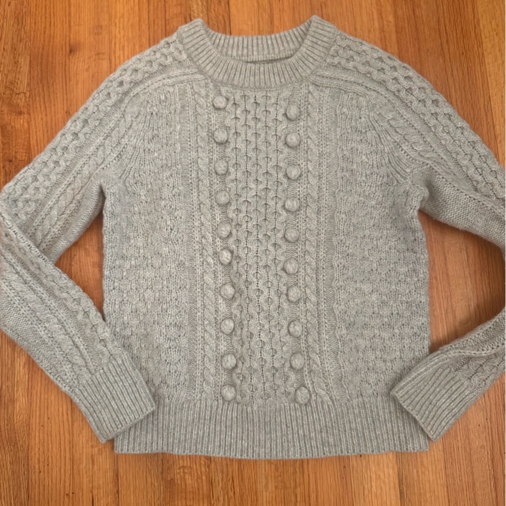 J Crew Popcorn Cable Knit Sweater Womens Size Xs Gray Lamb Wool Blend  (¥¥) - Picture 3 of 8
